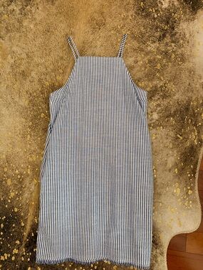 Very J Blue and White Striped Sleeveless Shift Dress